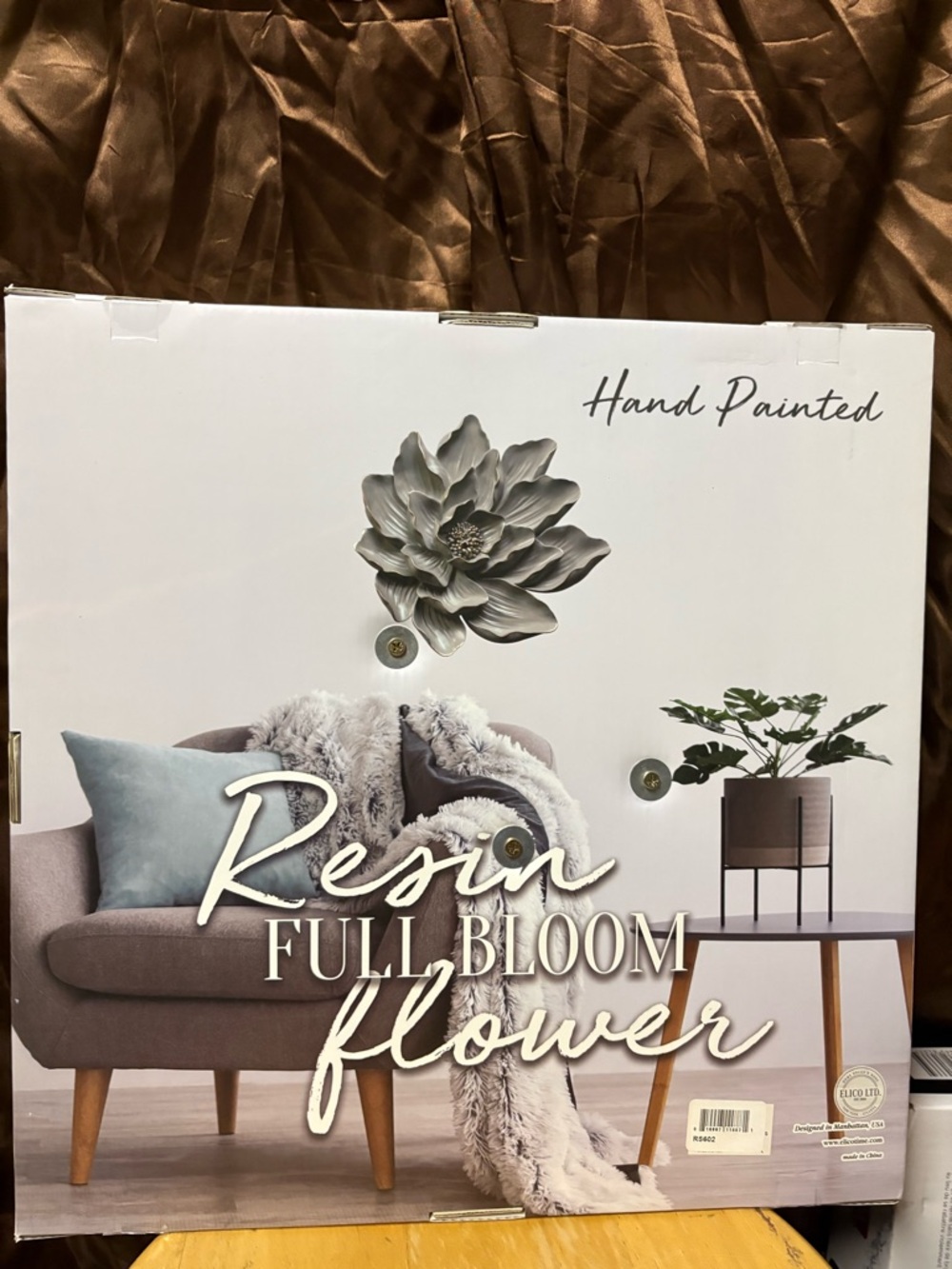 Resin Full Bloom Flower Wall Art - Hand Painted Gray